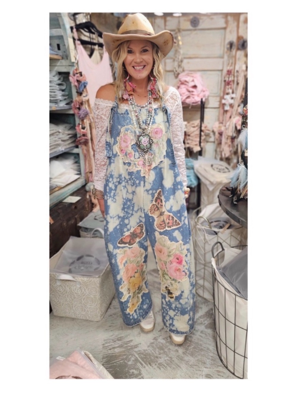 Boho Blue Tie-Dye Floral Butterfly Jumpsuit